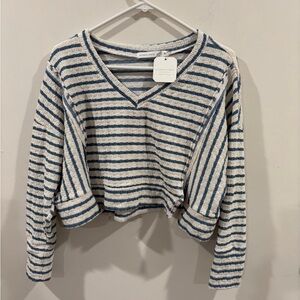 Altar'd State Blue and Cream Striped Knit Top Oversize